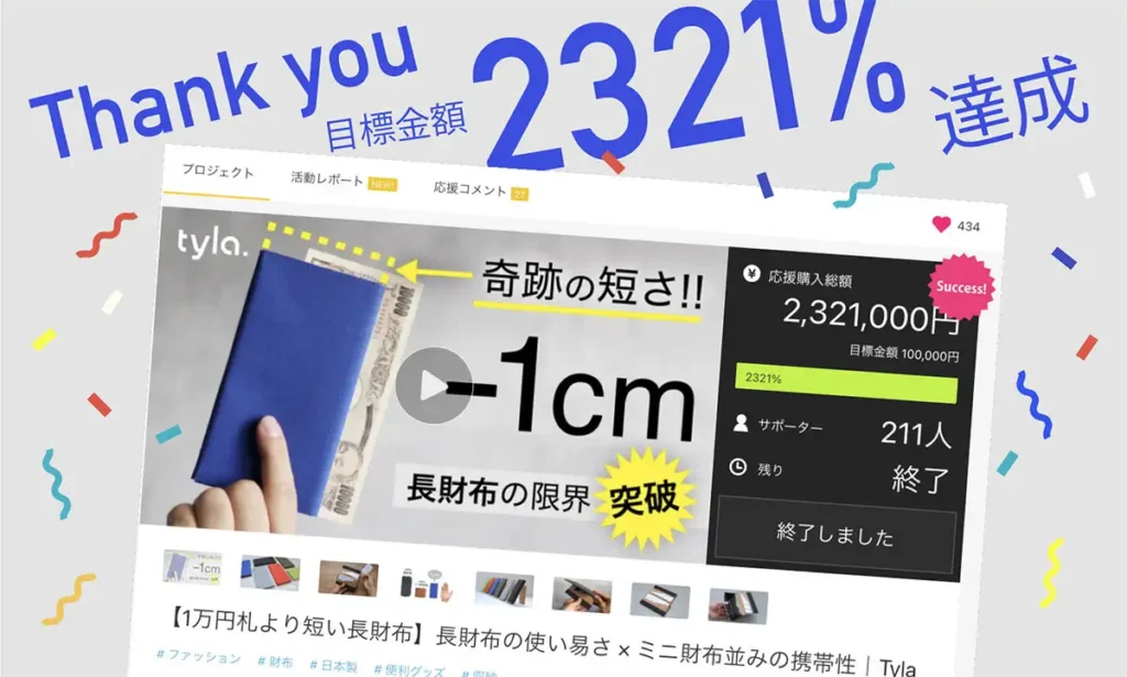 Tyla長財布Makuake 2321%達成