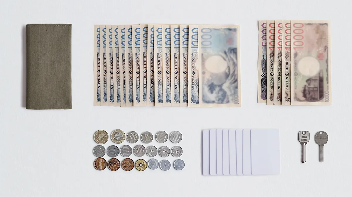 財布、日本円、鍵、カード